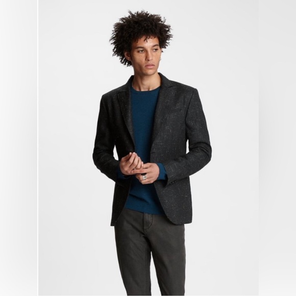 John Varvatos Black Slim-Fit Peak Lapel Two-Button Blazer. Size USA 40 EU 50